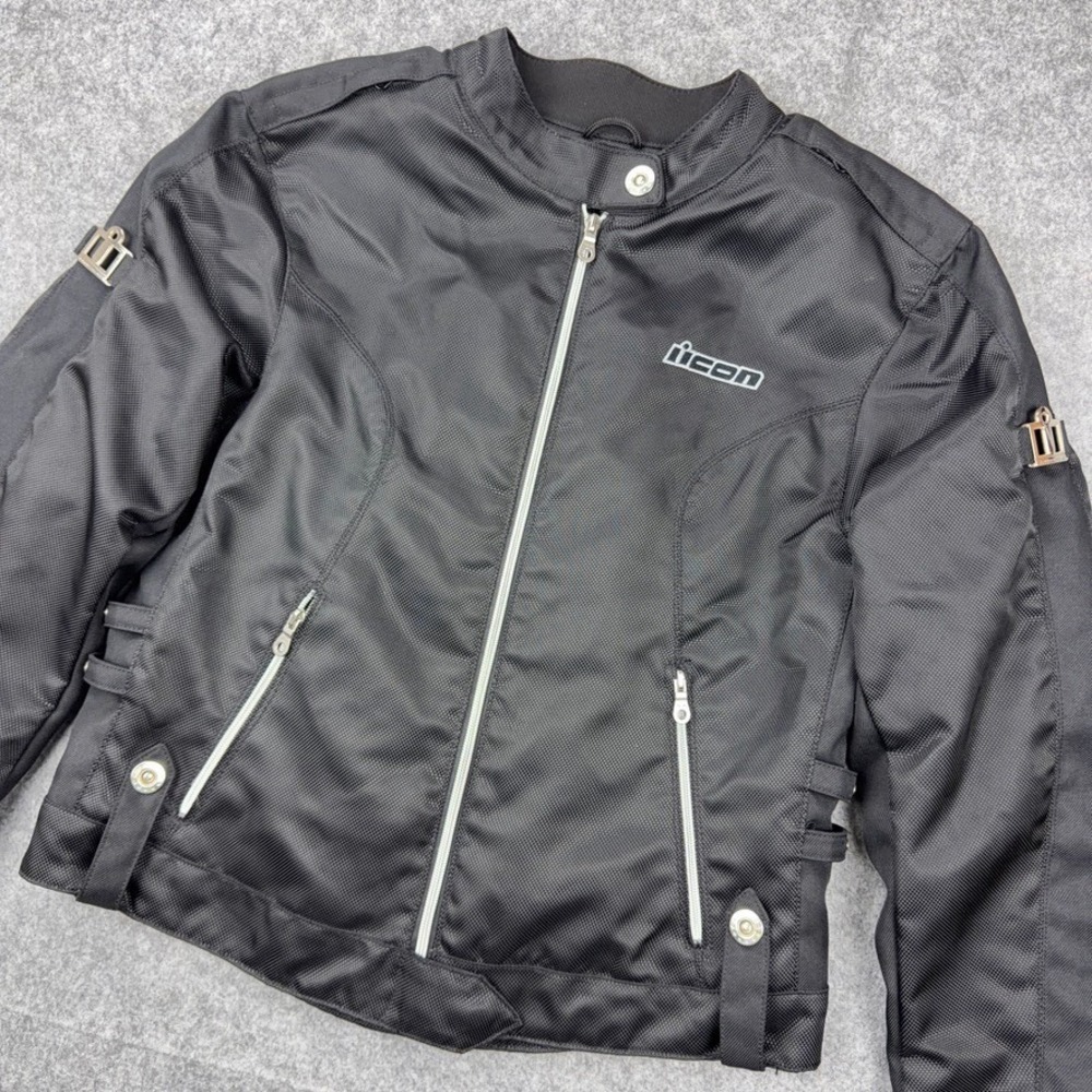Icon Motorcycle Jacket Womens Large Black Hella Textile Mesh Padded Biker Riding
